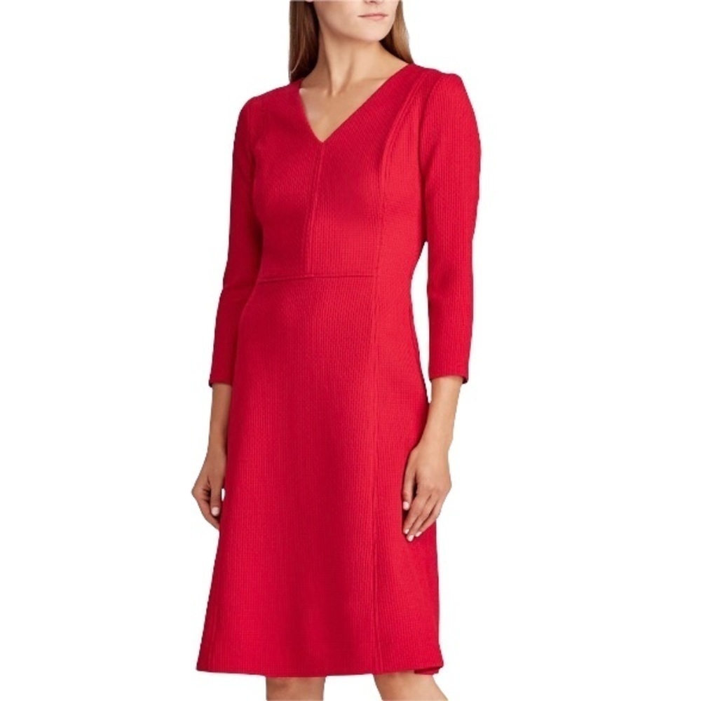 Lauren Ralph Lauren New With Tags A Line Red Waffle Fabric Dress Size 10P